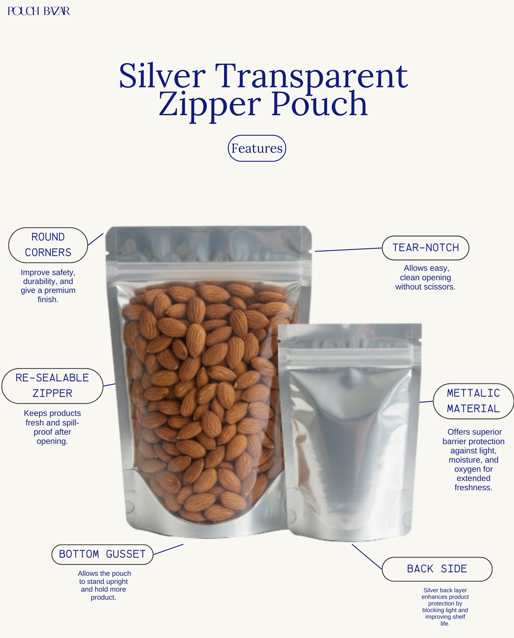 Silver Transparent Zipper Pouch