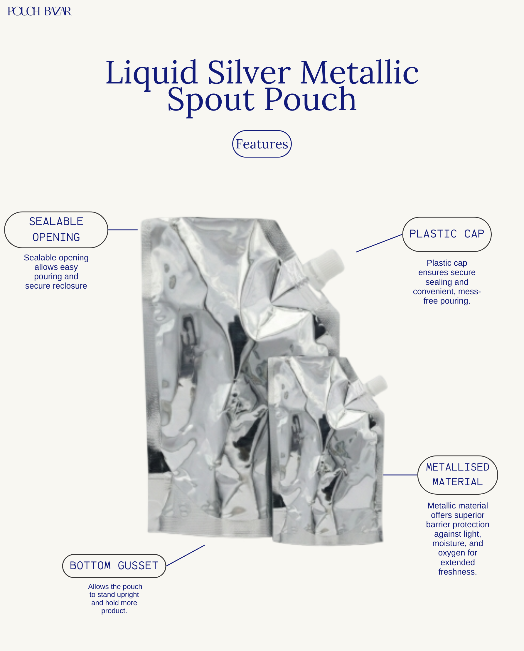 Liquid Silver Metallic Spout Pouch