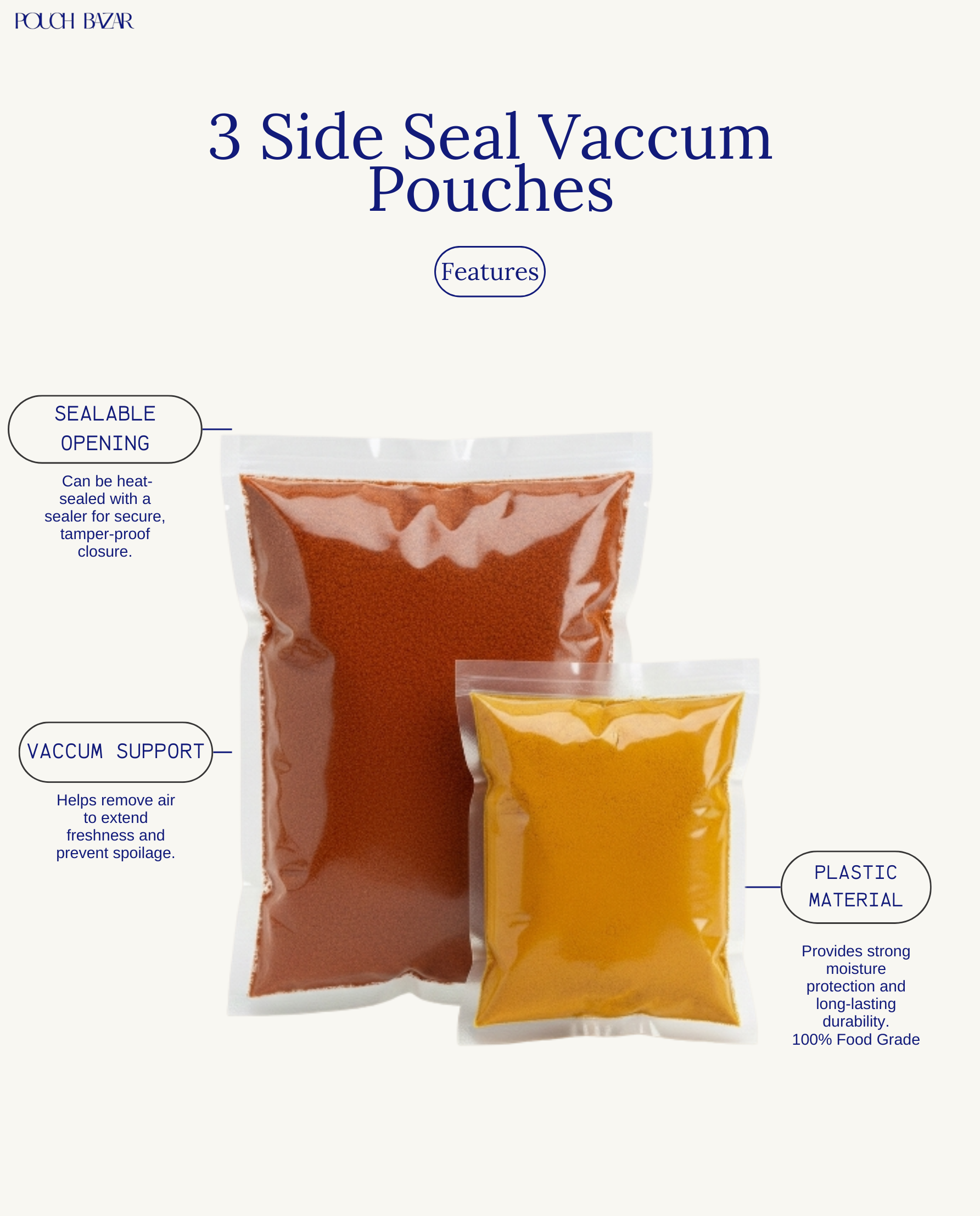 3 Side Seal Vaccum Pouches
